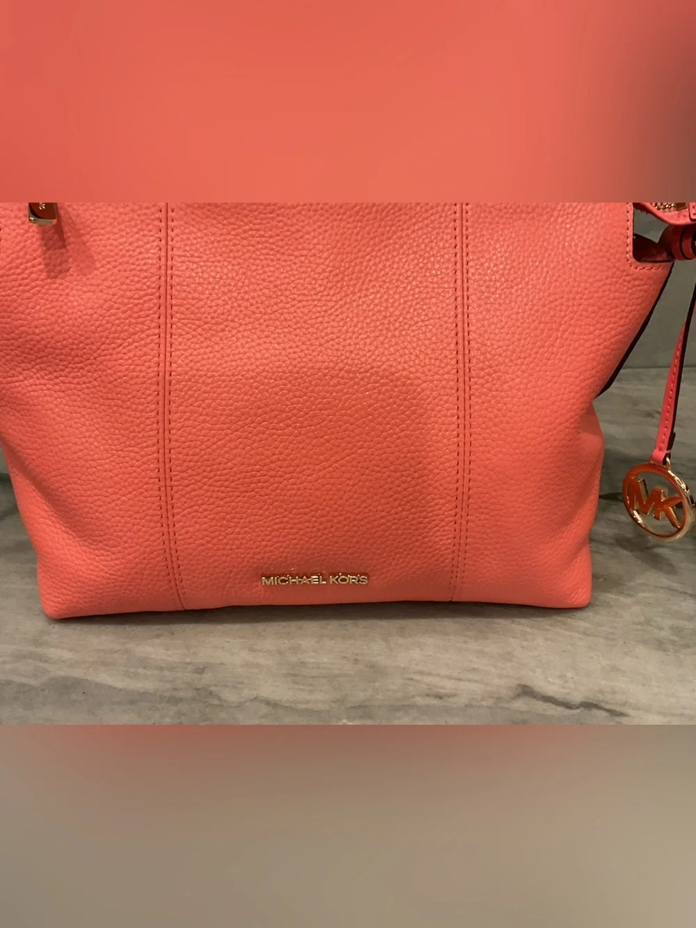 Michael Kors Coral Pebbled Leather Shoulder Bag with Gold Hardware